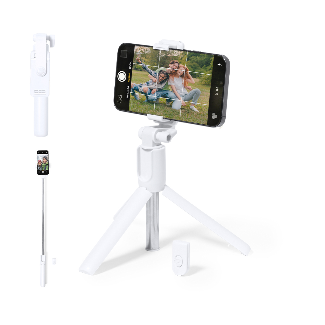 2-in-1 selfiestick en statief wit