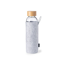 Glazen drinkfles met bamboe schroefdop en sleeve 500 ml