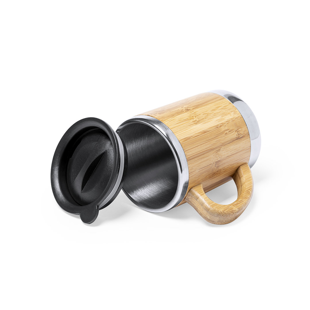 Thermosbeker bamboe/RVS 300 ml bruin - Afbeelding 2