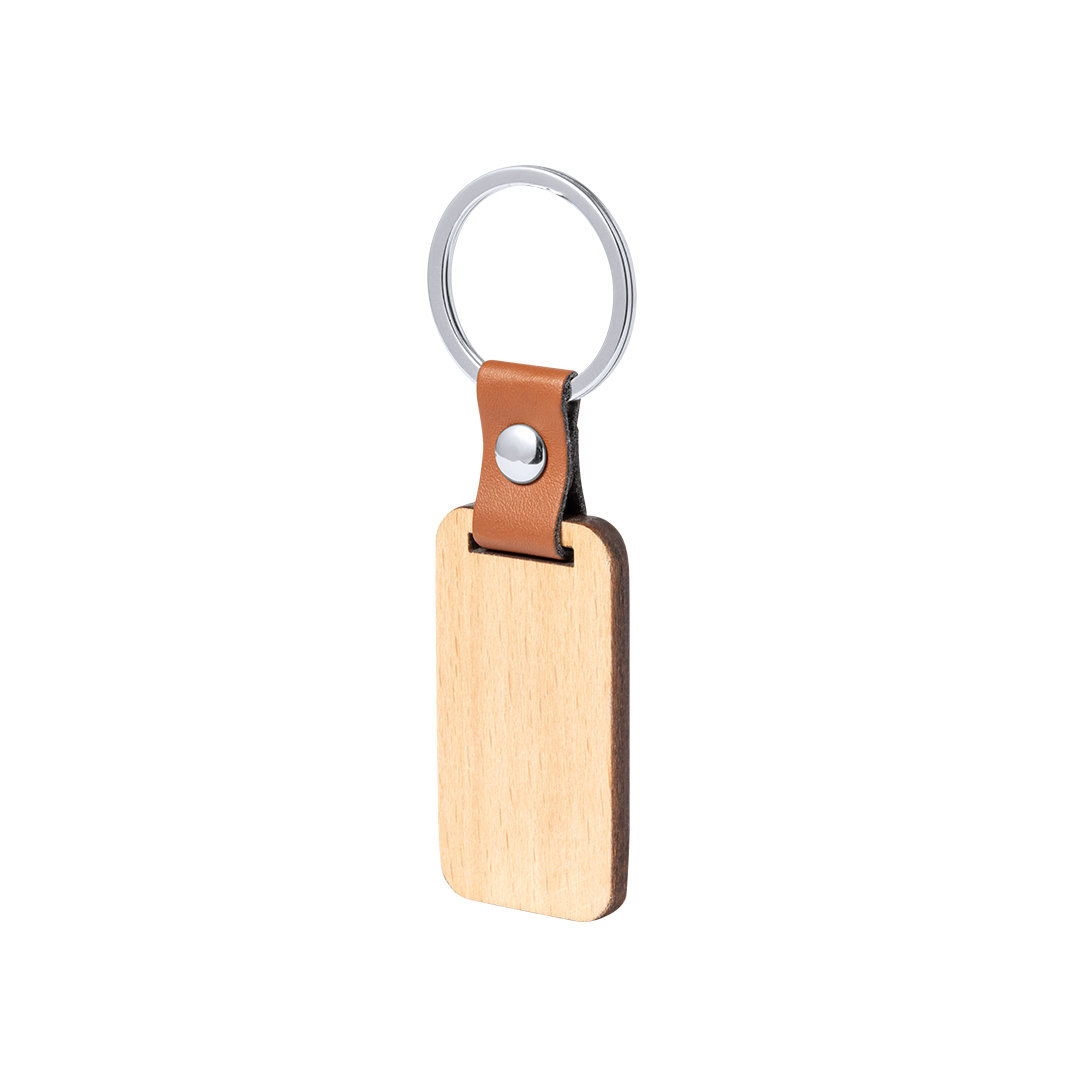 Sleutelhanger imitatieleer/hout bruin rechthoek - Afbeelding 3