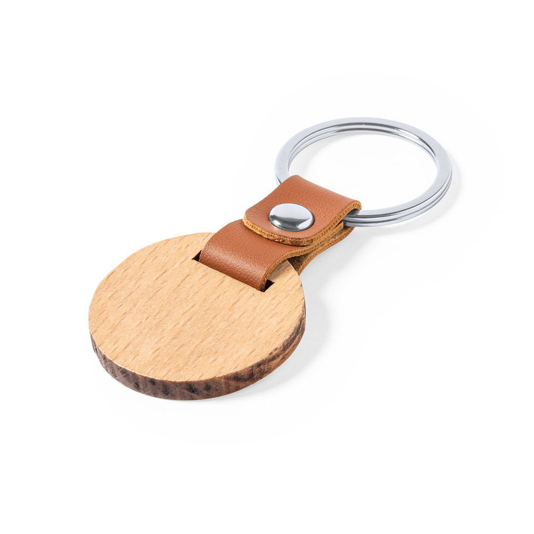 Sleutelhanger imitatieleer/hout bruin rond - Afbeelding 2
