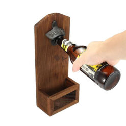 Bieropener muur met opvangbak hout bruin