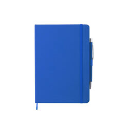 Notitieboek A5 kunstleer met pen blauw
