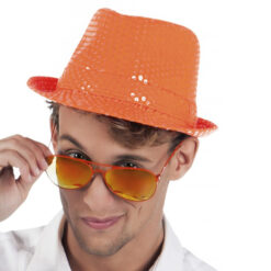 Fedora feest hoedje pailletten oranje