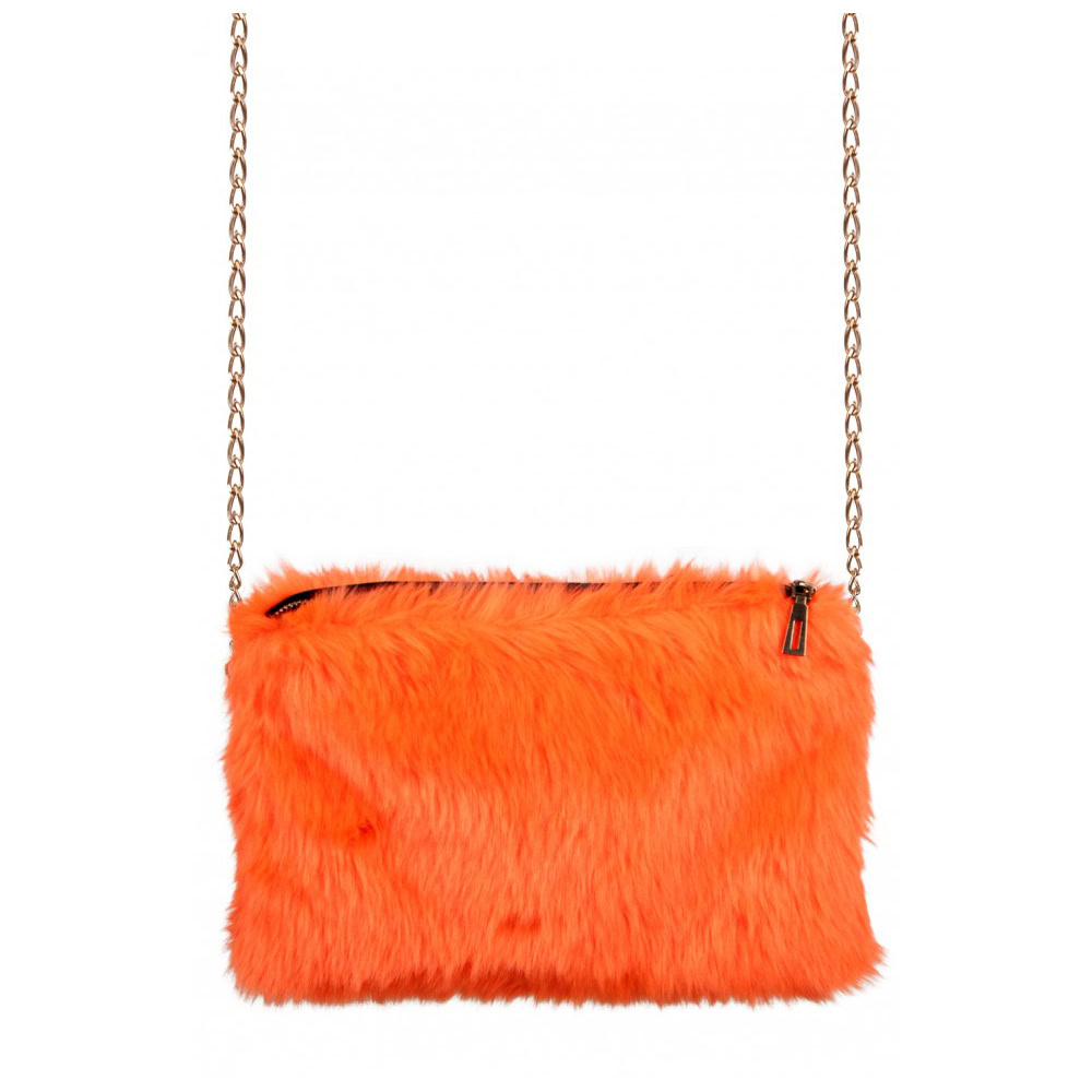 Schoudertasje pluche met ketting oranje