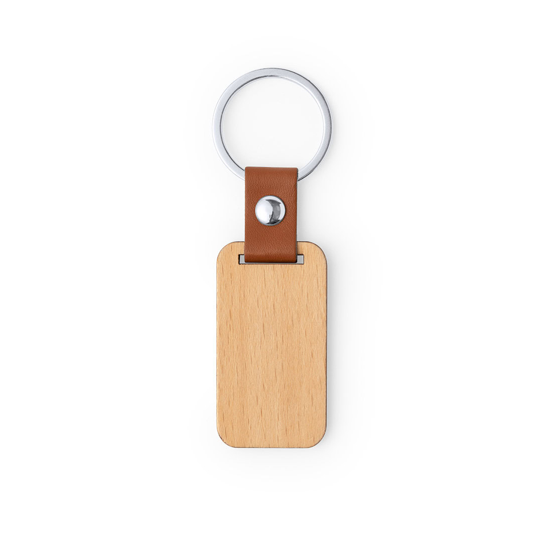 Sleutelhanger imitatieleer/hout bruin rechthoek - Afbeelding 2
