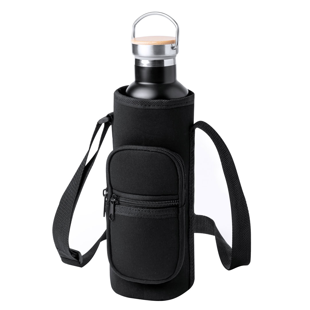 Flessenhouder 1,5 liter soft shell met schouderriem zwart