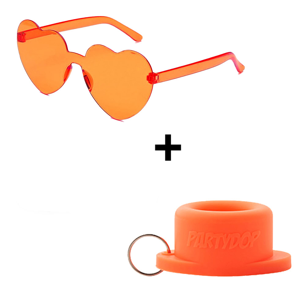 Hartjes zonnebril + Universele Partydop oranje