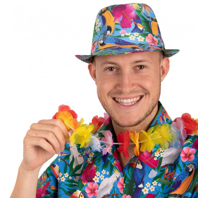 Fedora feesthoedje Hawaii blauw - Afbeelding 3