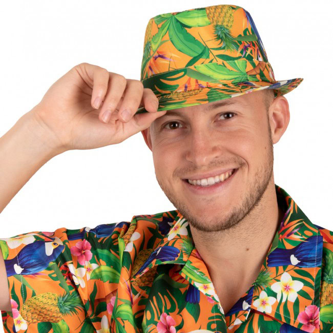 Fedora feesthoedje Hawaii oranje - Afbeelding 3