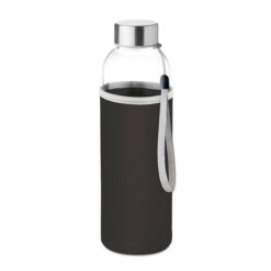 Glazen drinkfles met draaglus en beschermhoes 500 ml zwart