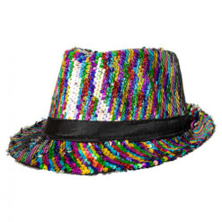 Fedora feesthoedje met zwarte band pailletten multicolor