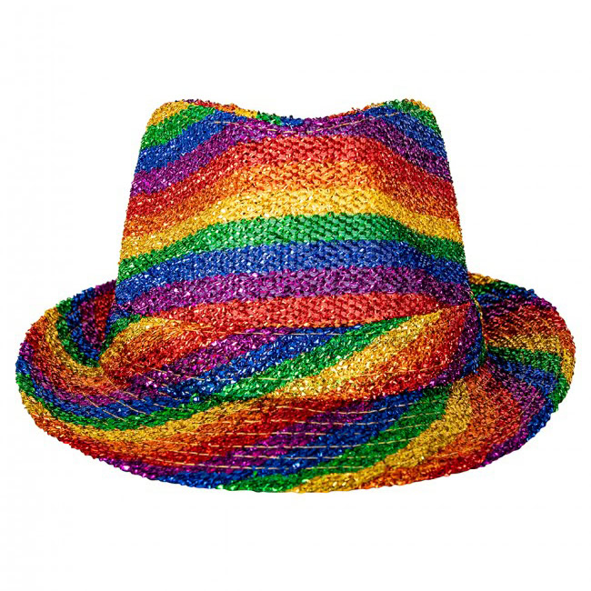 Fedora feesthoedje glitter regenboog - Afbeelding 2