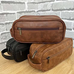 Alternative view of Yucka - Vintage PU leren heren toilettas met haak - Lichtbruin