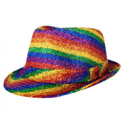 Fedora feesthoedje glitter regenboog