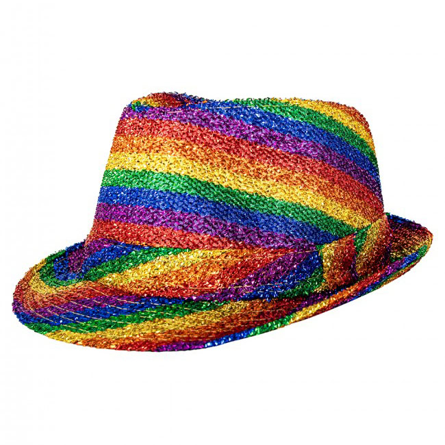 Fedora feesthoedje glitter regenboog