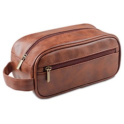 Yucka - Vintage PU leren heren toilettas met haak - Lichtbruin