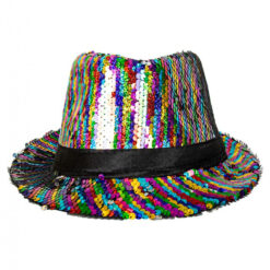 Alternative view of Fedora feesthoedje met zwarte band pailletten multicolor