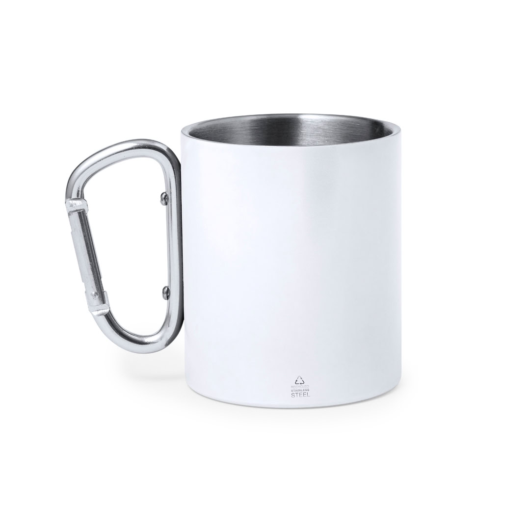 Mok met karabijnhaak 300 ml RVS wit