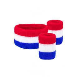 Zweetbandjes set met hoofdband rood-wit-blauw 3-delig