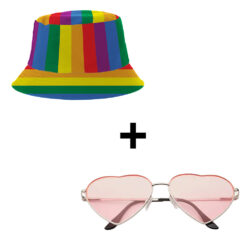 Vissershoedje pride regenboog + hartjes zonnebril roze