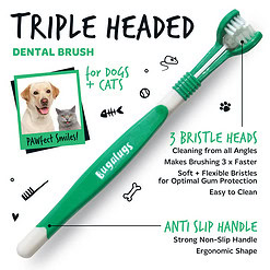 Alternative view of Bugalugs driekoppige tandenborstel voor honden en katten 2 stuks