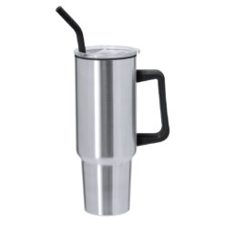 Thermosfles met rietje RVS 1,2 liter zilver/zwart