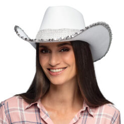 Alternative view of Cowboy hoed pailletten met steentjes wit