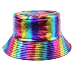 Reversible bucket hat glanzend regenboog