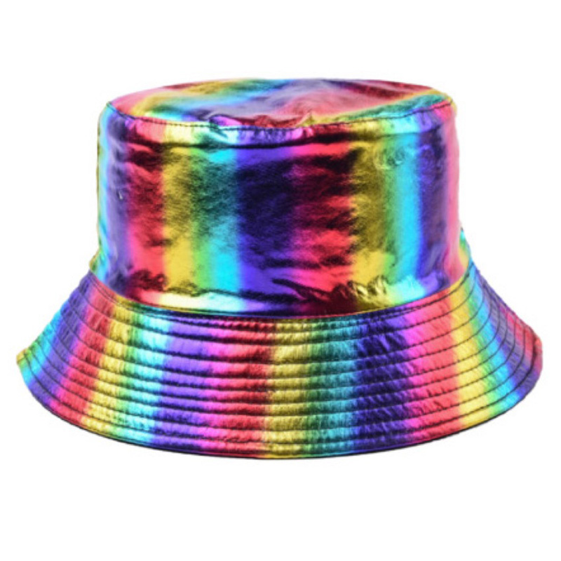 Reversible bucket hat glanzend regenboog