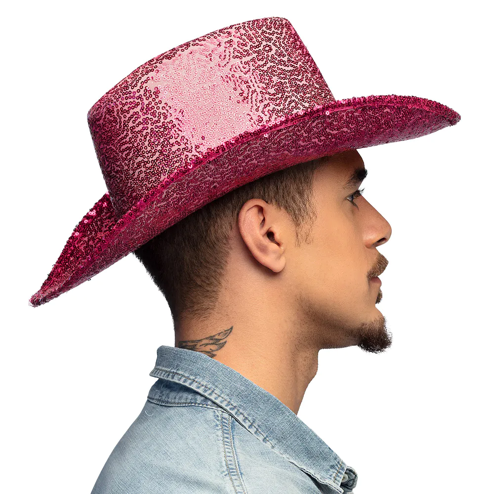 Cowboy hoed rodeo pailletten roze - Afbeelding 5