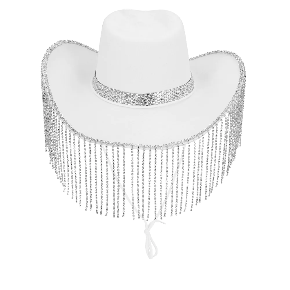Cowboy hoed showgirl met steentjes wit - Afbeelding 2