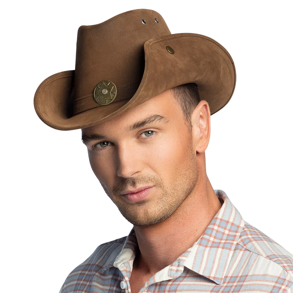 Cowboy hoed met ster kunstleer bruin - Afbeelding 4