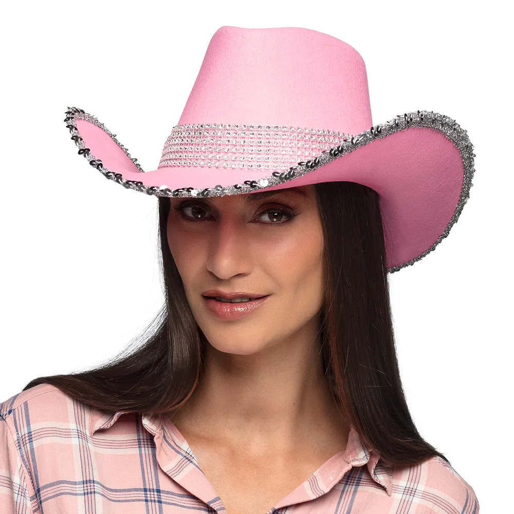 Cowboy hoed pailletten met steentjes roze - Afbeelding 2