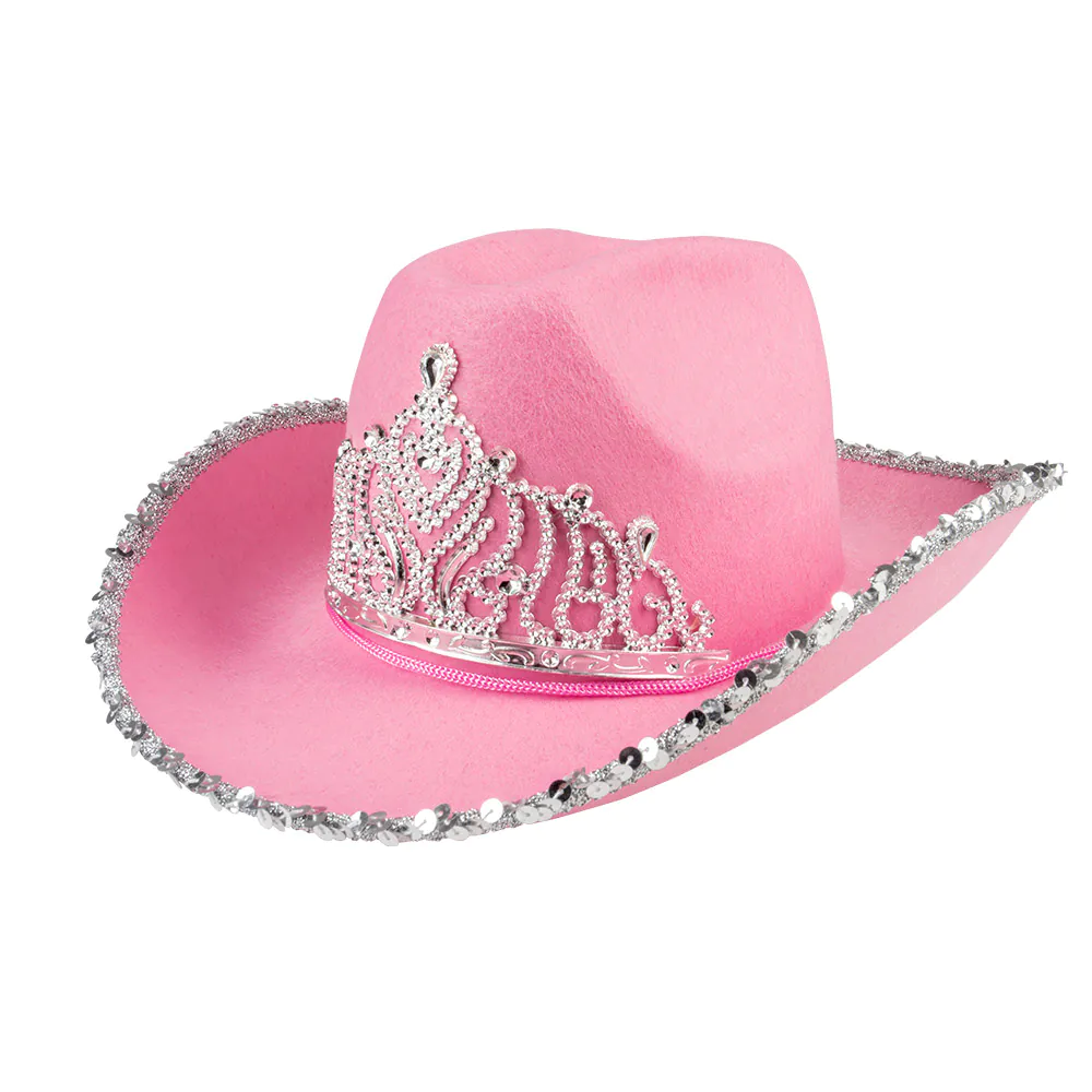 Cowboy hoed pailletten met kroontje roze