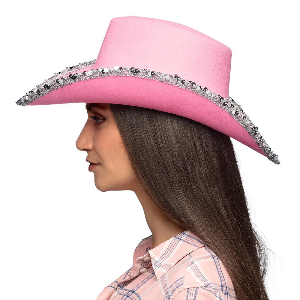 Cowboy hoed pailletten met steentjes roze - Afbeelding 3