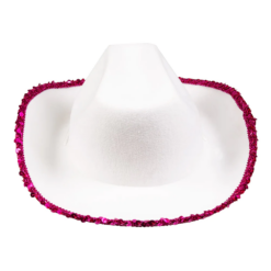 Alternative view of Cowboyhoed pailletten met ster wit/roze