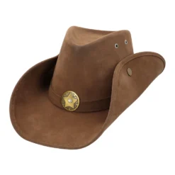 Cowboy hoed met ster kunstleer bruin