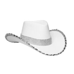 Cowboy hoed pailletten met steentjes wit