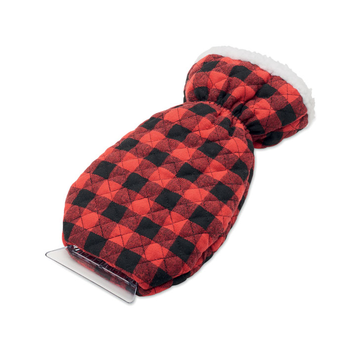IJskrabber met handschoen geruit rood/zwart