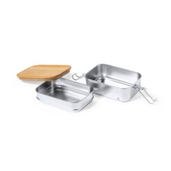 Alternative view of Lunchbox met dubbel compartiment RVS/bamboe 940 ml zilver