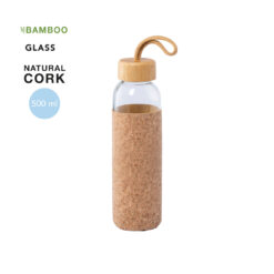Stijlvolle glazen drinkfles met kurken hoes en bamboe dop - 500ml