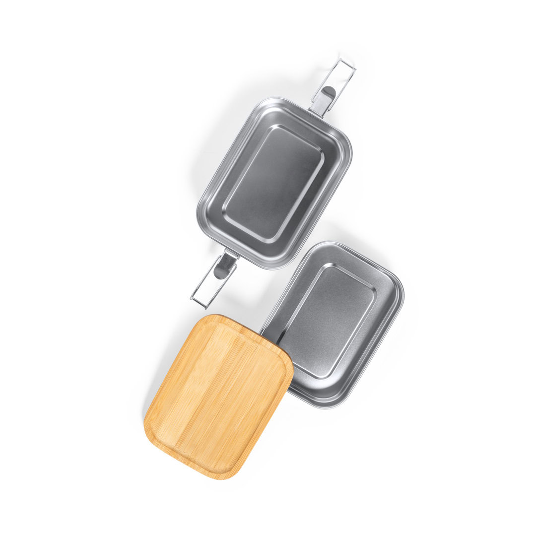 Lunchbox met dubbel compartiment RVS/bamboe 940 ml zilver - Afbeelding 3