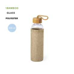 Stijlvolle glazen drinkfles met jute hoes en bamboe dop - 500ml