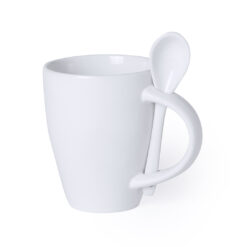 Mok keramiek met lepel wit 300 ml