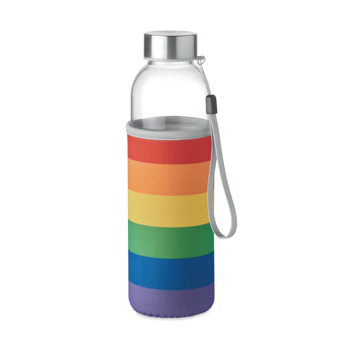 Glazen drinkfles met draaglus en beschermhoes 500 ml multicolor