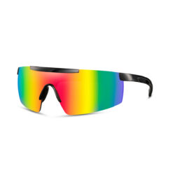 Zwarte sport zonnebril met glanzend semi randloos montuur - Multicolor glas