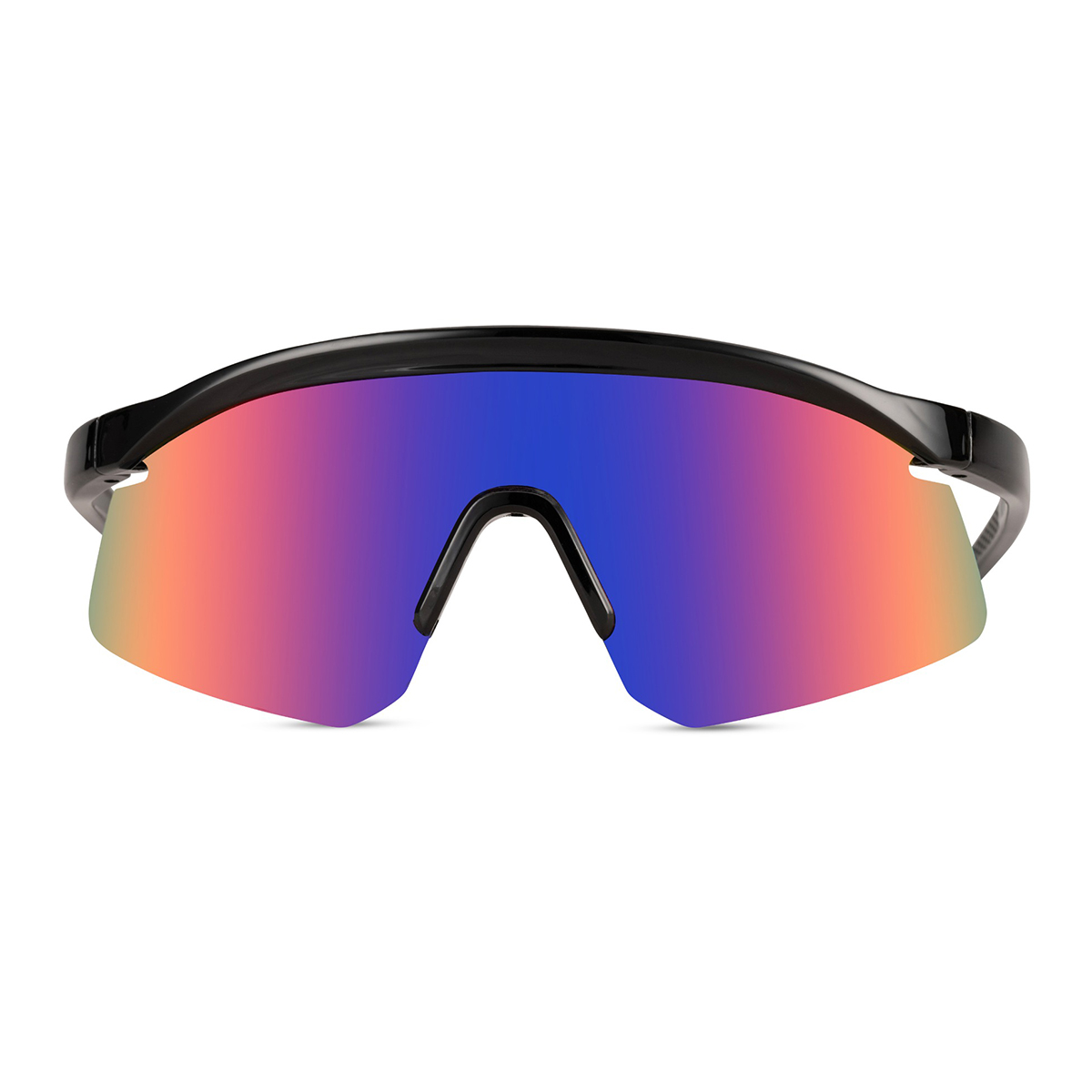 Zwarte sport zonnebril met glanzend semi randloos montuur - Multicolor glazen - Afbeelding 2