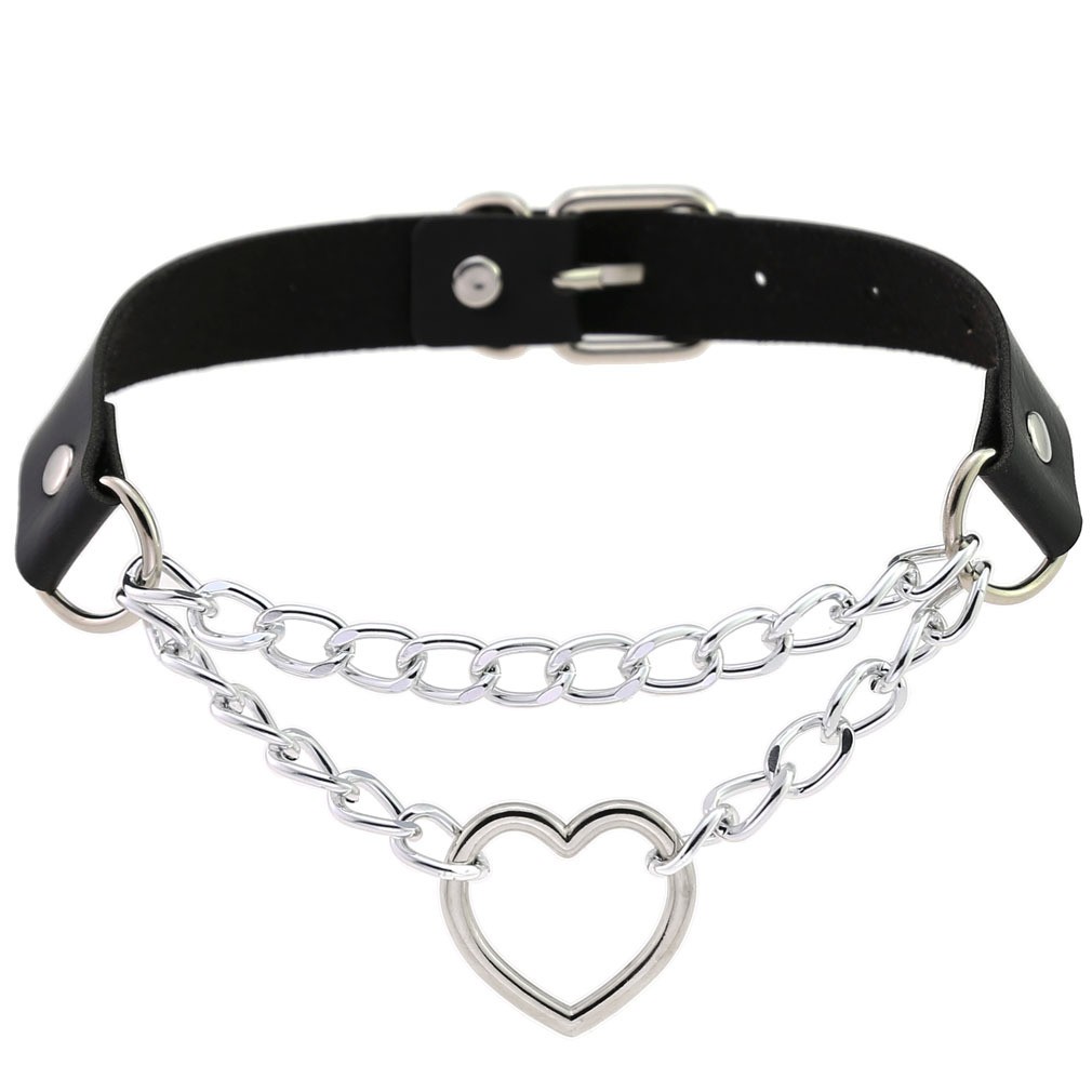 Choker met gesp en hartvormige hanger zwart
