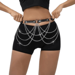 Alternative view of Rave belt heupriem met zilveren kettingen zwart